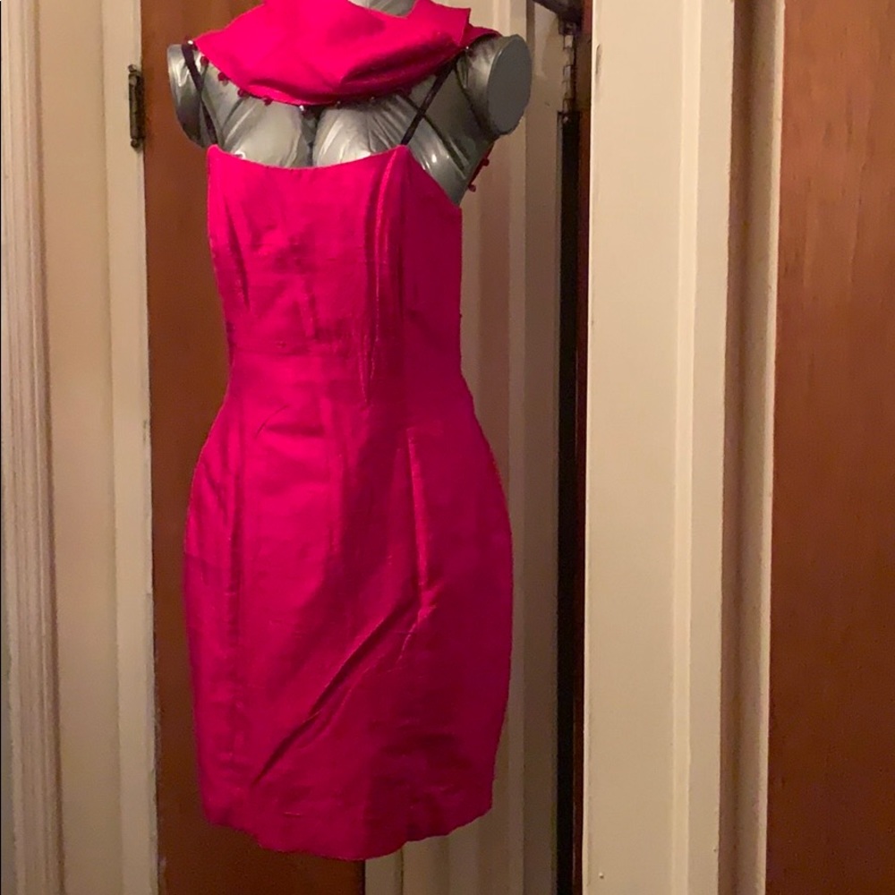 Vintage Nicole Miller Elegant Silk Fuchsia Pink Jeweled Neck Dress
